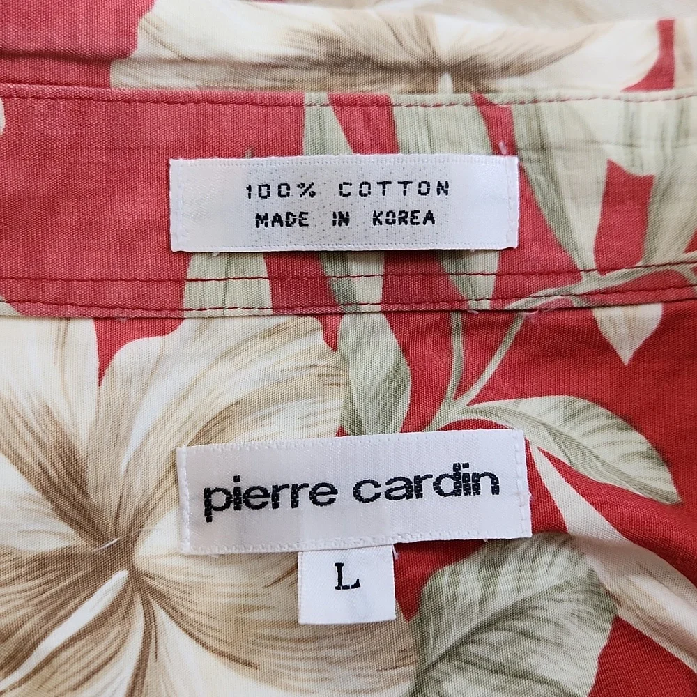 Vintage Pierre Cardin Mens‎ Dark Salmon Tropical Button Up Shirt Size LG Floral